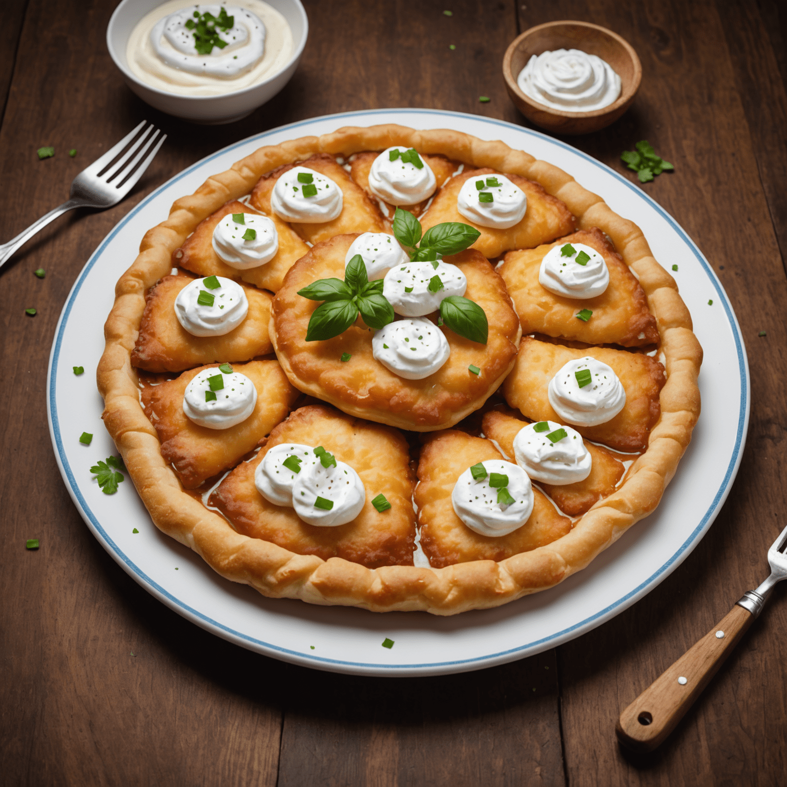 Lángos húngaro, uma massa frita coberta com creme azedo, queijo e alho